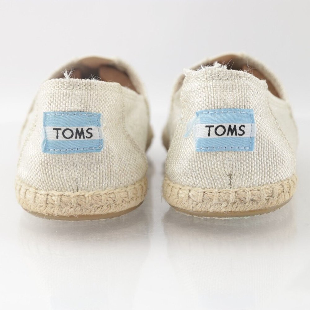 TOMS Women's Alpargata Open Toe Flats Size 7.5 Slip On Beige Linen Boho Shoe - Picture 8 of 13